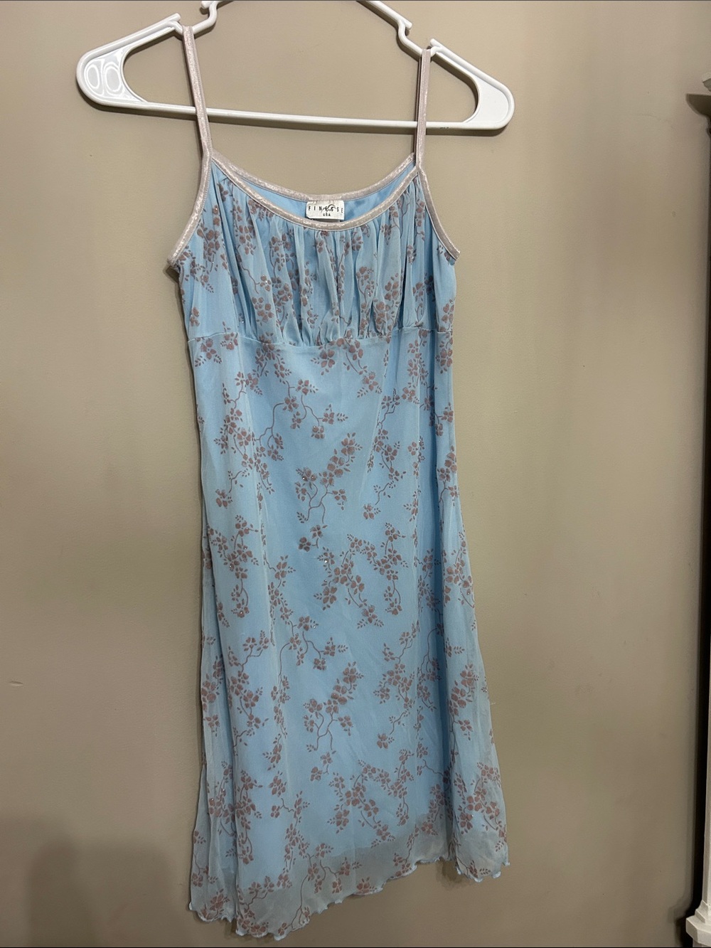 Vintage 90s/Y2K Blue Floral Glitter Slip Dress